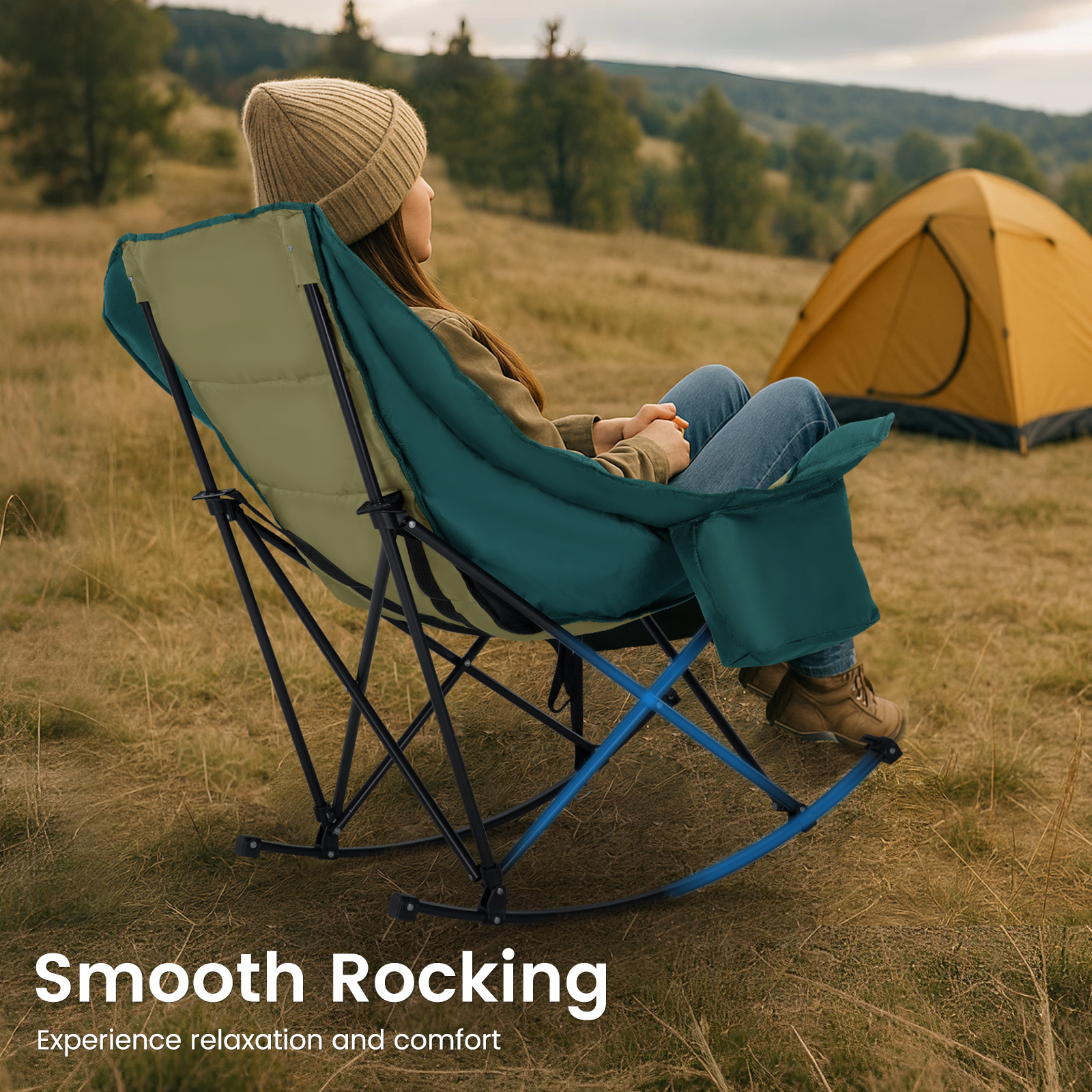 oversized fully padded patio chair with cooler bag and side pocket high back portable lawn recliner rocker chairs for camp patio supports 400 lbs Product details 24