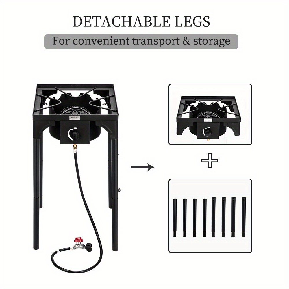 Outdoor Portable Propane Stove Gas Cooker, Heavy Duty Iron Cast Patio Burner with Detachable Stand Legs for Camp Cooking (1-Burner 100, 000-BTU)