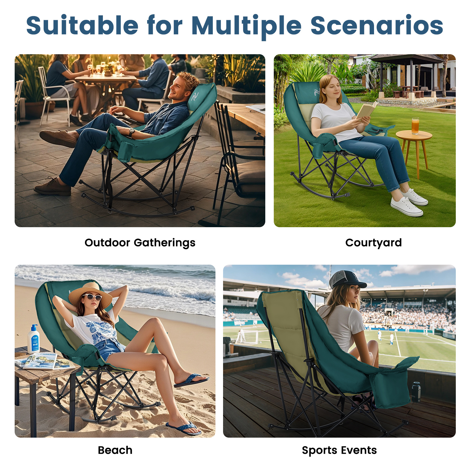 oversized fully padded patio chair with cooler bag and side pocket high back portable lawn recliner rocker chairs for camp patio supports 400 lbs Product details 23
