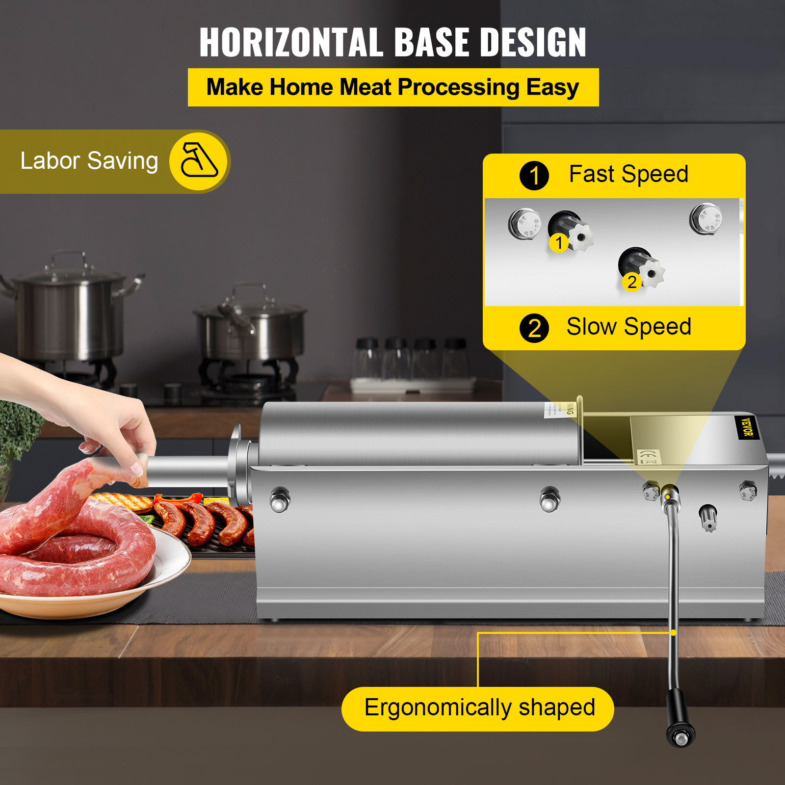  horizontal sausage stuffer 5l 11lbs manual sausage maker with 5 filling nozzles sausage stuffing machine for home commercial use stainless steel Product details 5