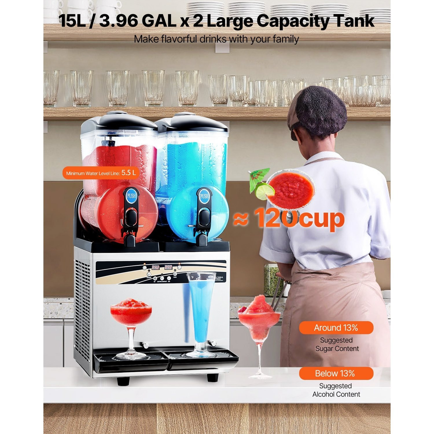 commercial slushy machine 15lx2 tank margarita smoothie   drink maker Product details 2