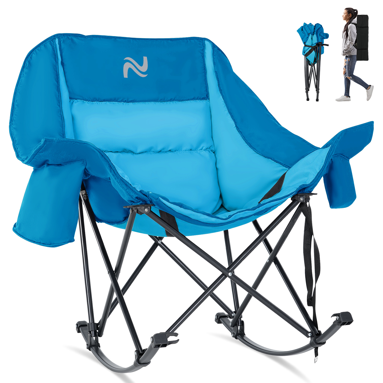 oversized fully padded patio chair with cooler bag and side pocket high back portable lawn recliner rocker chairs for camp patio supports 400 lbs Product details 18
