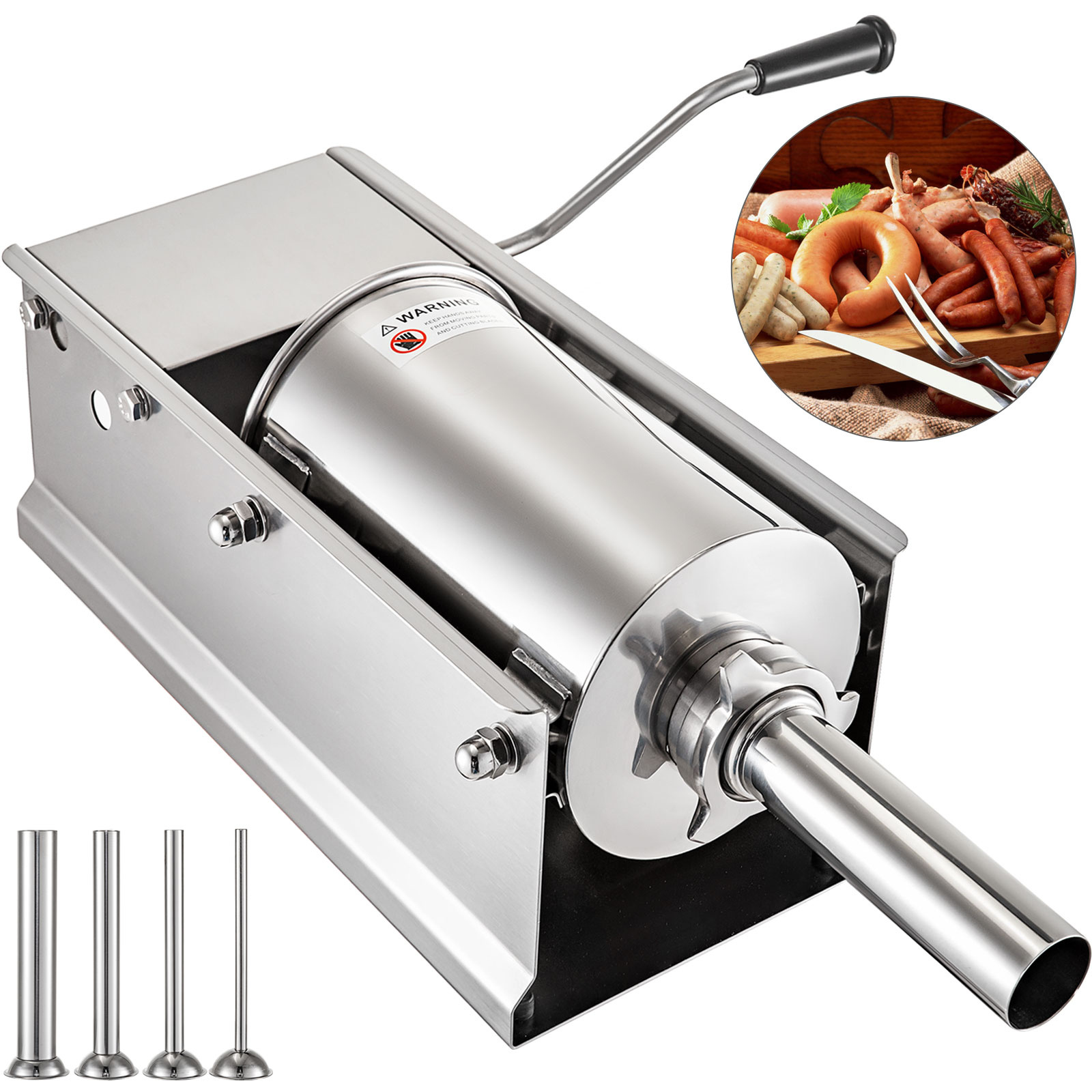  horizontal sausage stuffer 5l 11lbs manual sausage maker with 5 filling nozzles sausage stuffing machine for home commercial use stainless steel Product details 1