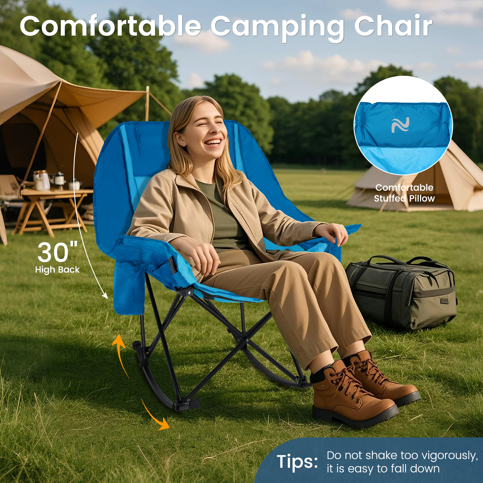 oversized fully padded patio chair with cooler bag and side pocket high back portable lawn recliner rocker chairs for camp patio supports 400 lbs Product details 11