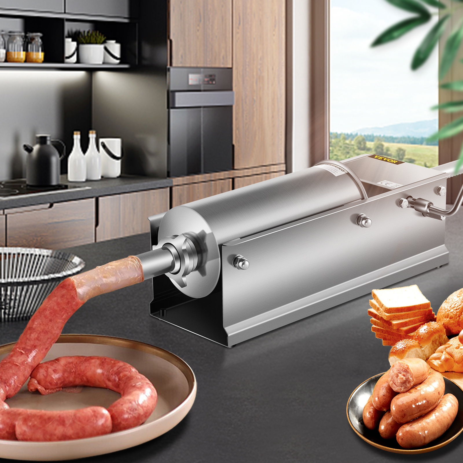  horizontal sausage stuffer 5l 11lbs manual sausage maker with 5 filling nozzles sausage stuffing machine for home commercial use stainless steel Product details 0