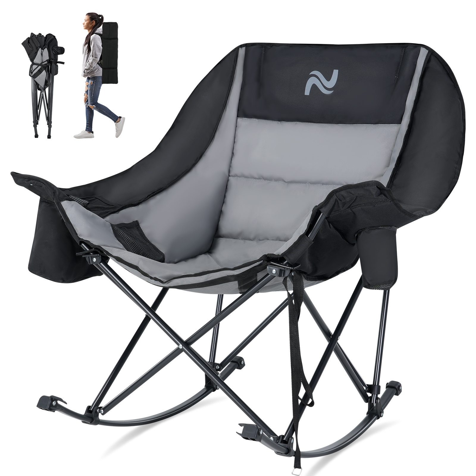 oversized fully padded patio chair with cooler bag and side pocket high back portable lawn recliner rocker chairs for camp patio supports 400 lbs Product details 10