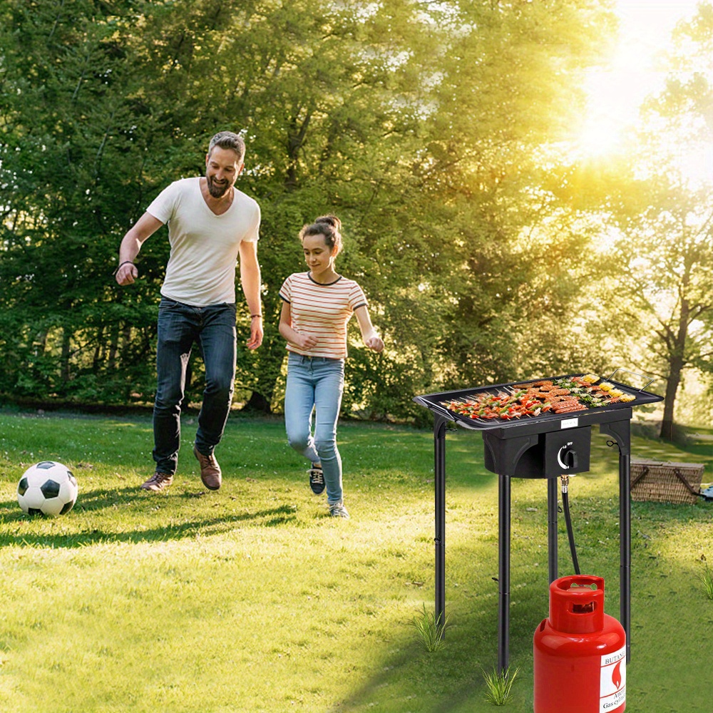Outdoor Portable Propane Stove Gas Cooker, Heavy Duty Iron Cast Patio Burner with Detachable Stand Legs for Camp Cooking (1-Burner 100, 000-BTU)
