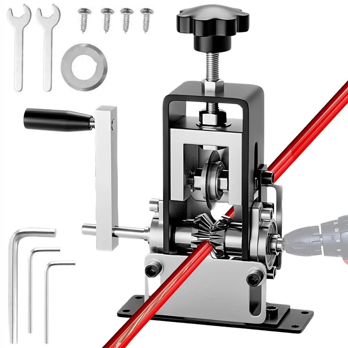 manual wire stripping machine portable adjustable copper cable   1mm to 21mm hand crank ergonomic handle safety lock durable metal construction for professional electricians diy projects with sleek   industrial look