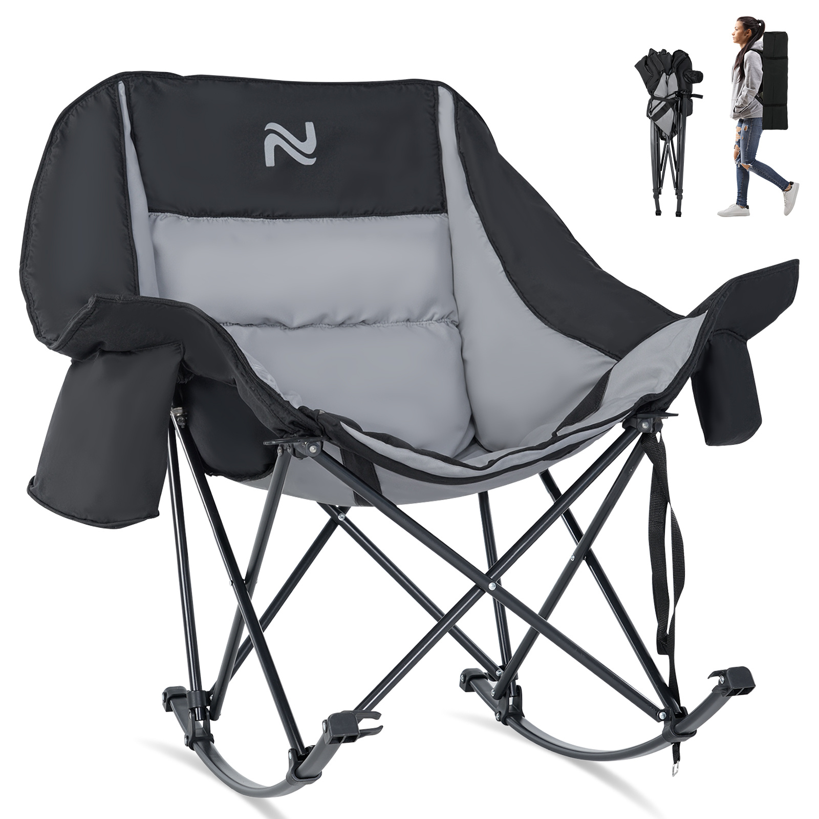 oversized fully padded patio chair with cooler bag and side pocket high back portable lawn recliner rocker chairs for camp patio supports 400 lbs Product details 9