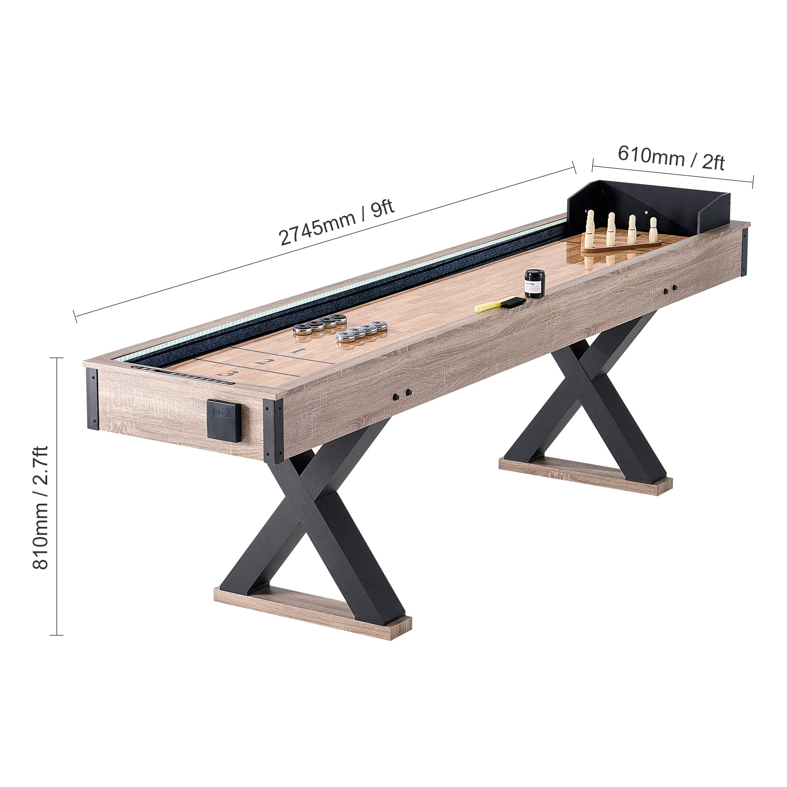 VEVOR 9 ft LED Shuffleboard Table 2 in 1 Shuffleboard and Bowling Combo Game Set