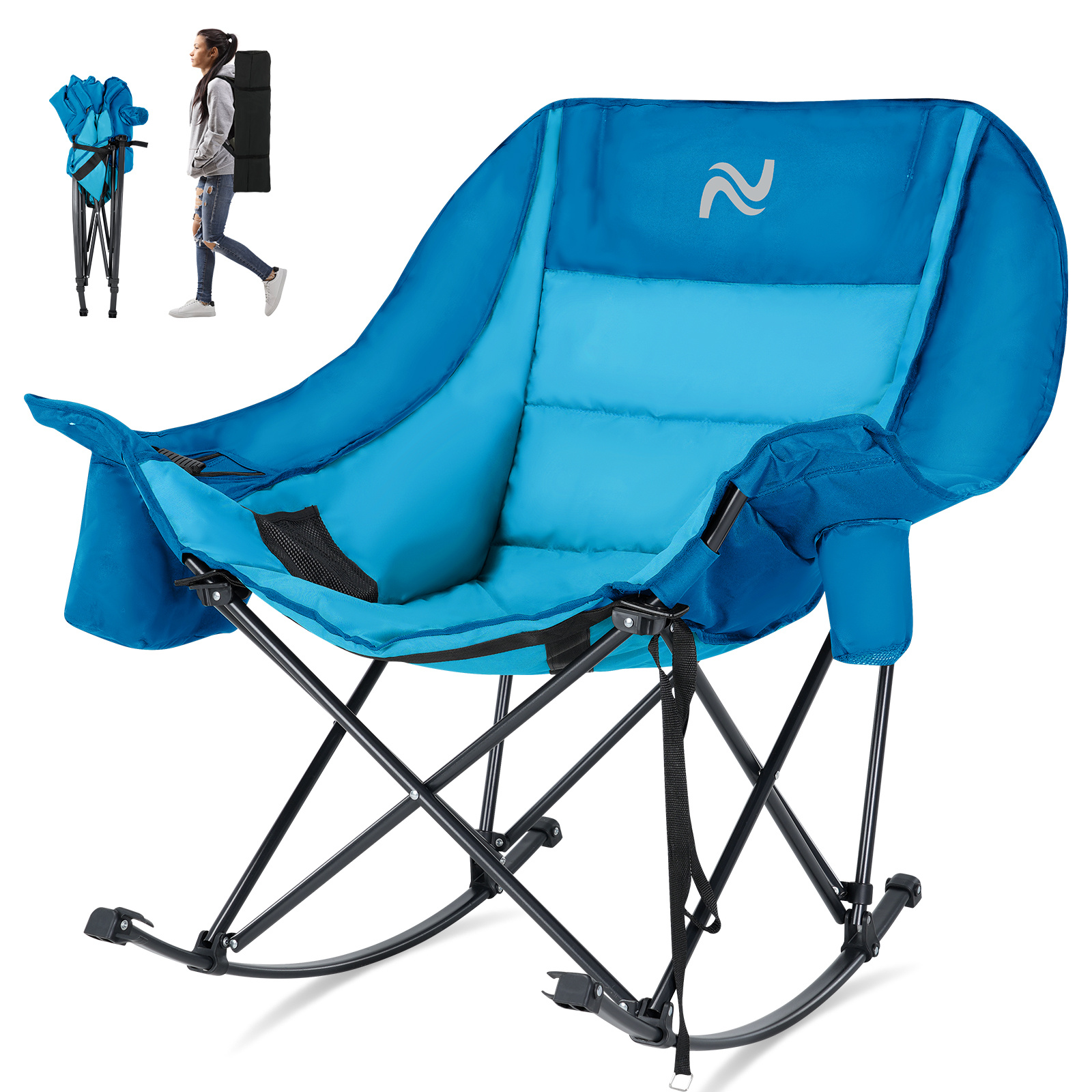 oversized fully padded patio chair with cooler bag and side pocket high back portable lawn recliner rocker chairs for camp patio supports 400 lbs Product details 19