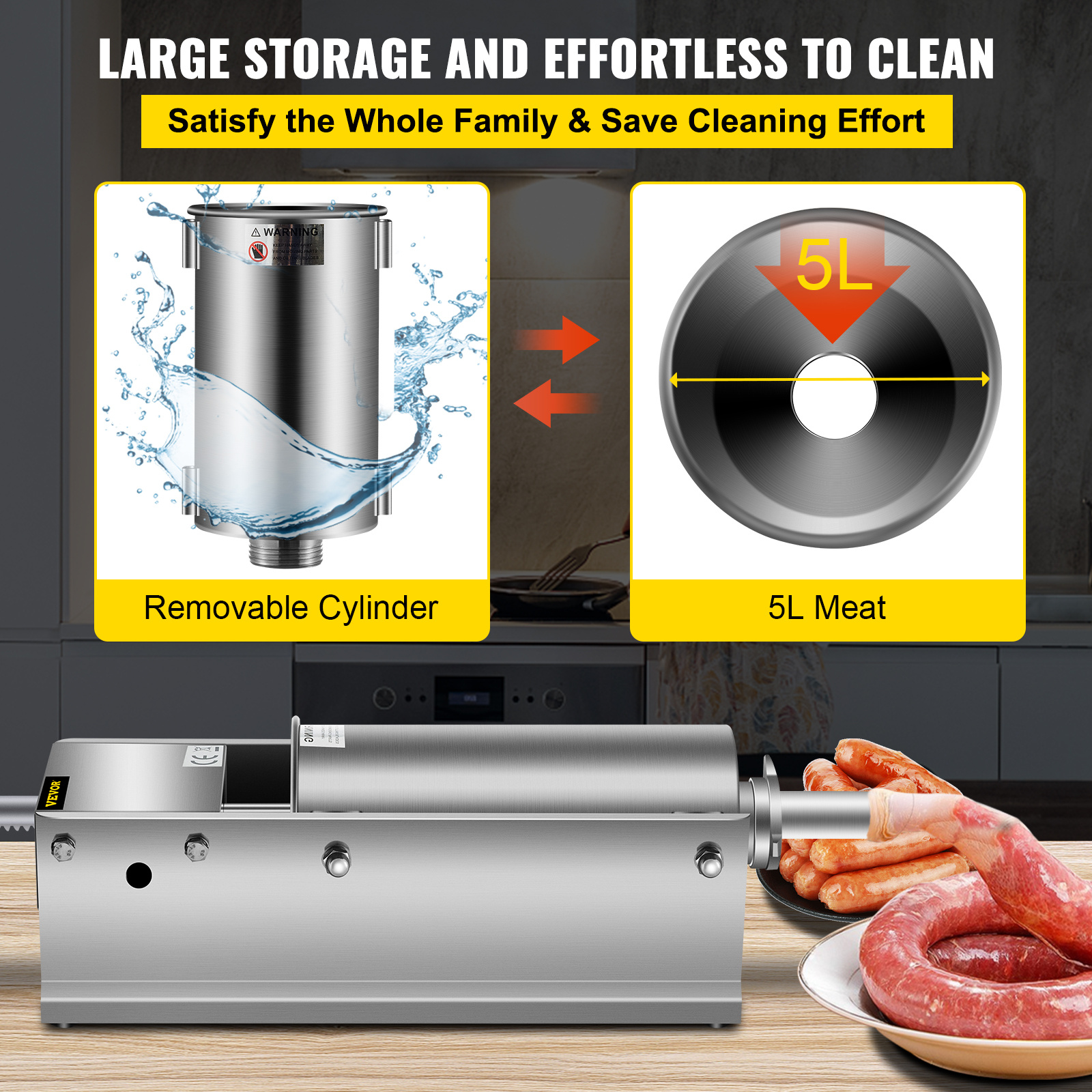  horizontal sausage stuffer 5l 11lbs manual sausage maker with 5 filling nozzles sausage stuffing machine for home commercial use stainless steel Product details 7