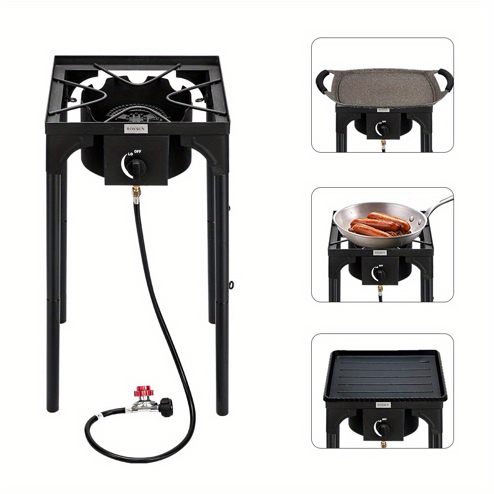 Outdoor Portable Propane Stove Gas Cooker, Heavy Duty Iron Cast Patio Burner with Detachable Stand Legs for Camp Cooking (1-Burner 100, 000-BTU)