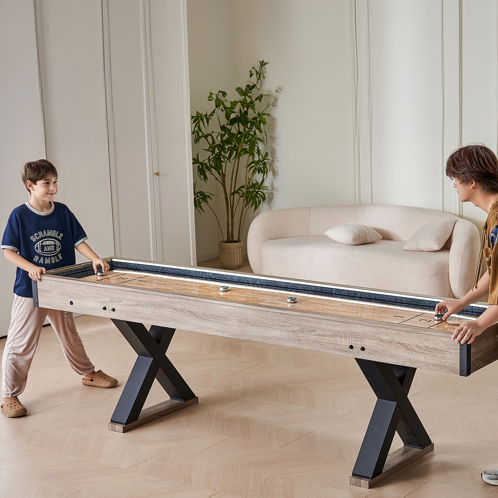 VEVOR 9 ft LED Shuffleboard Table 2 in 1 Shuffleboard and Bowling Combo Game Set