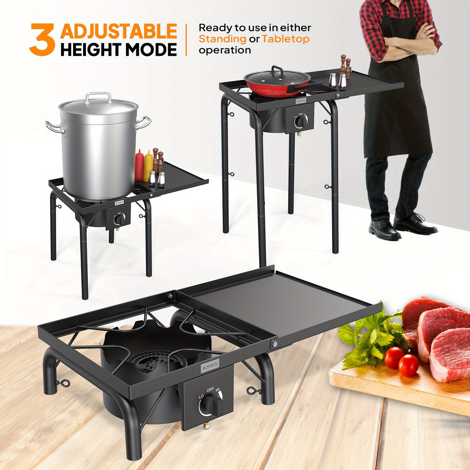 MEFFIR single burner, barbecue grill, outdoor oven, with side rack and handbag, 100, 000 BTU portable oven, with movable legs and regulator, for camping, home backyard cooking, brewing, canned Turkey frying