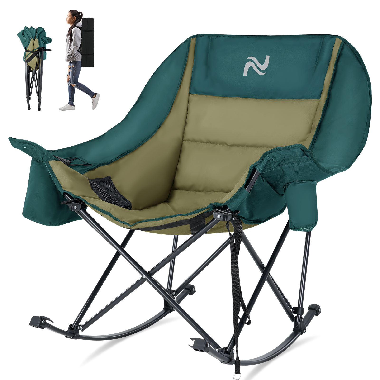 oversized fully padded patio chair with cooler bag and side pocket high back portable lawn recliner rocker chairs for camp patio supports 400 lbs Product details 27