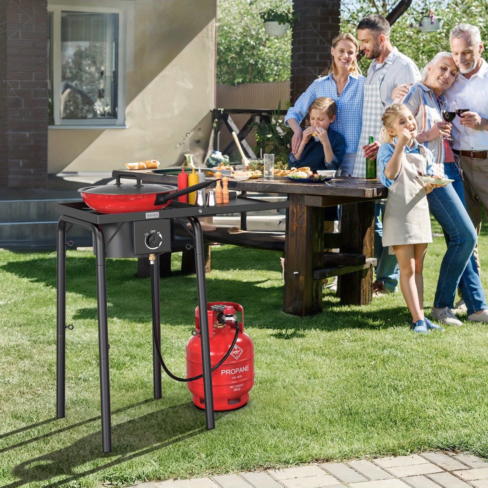 MEFFIR single burner, barbecue grill, outdoor oven, with side rack and handbag, 100, 000 BTU portable oven, with movable legs and regulator, for camping, home backyard cooking, brewing, canned Turkey frying