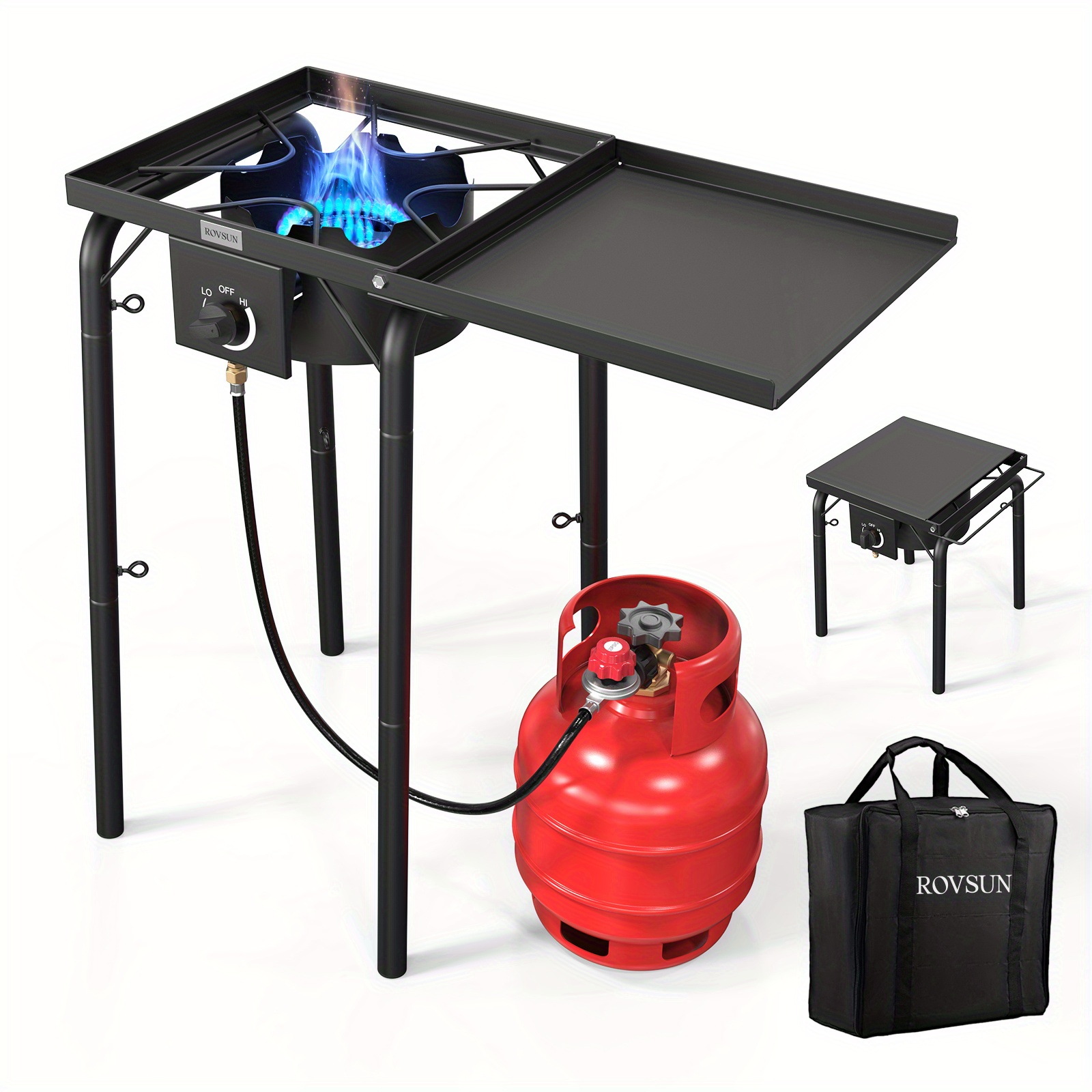 MEFFIR single burner, barbecue grill, outdoor oven, with side rack and handbag, 100, 000 BTU portable oven, with movable legs and regulator, for camping, home backyard cooking, brewing, canned Turkey frying