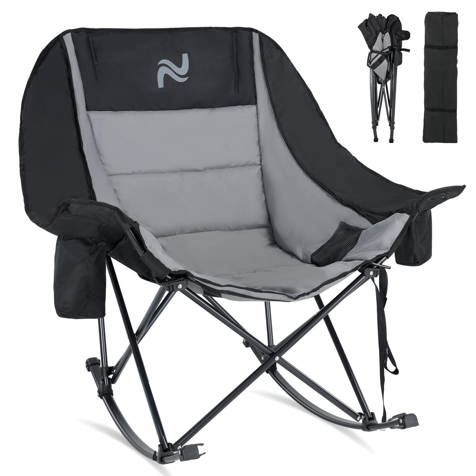 oversized fully padded patio chair with cooler bag and side pocket high back portable lawn recliner rocker chairs for camp patio supports 400 lbs Product details 2