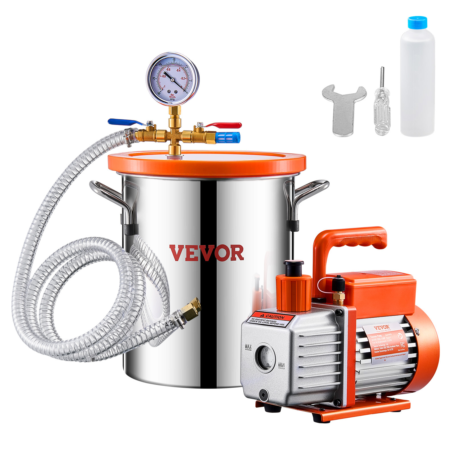 1.5/3/5 Gallon Vacuum Chamber 3.5cfm Pump Degassing Chamber Kit