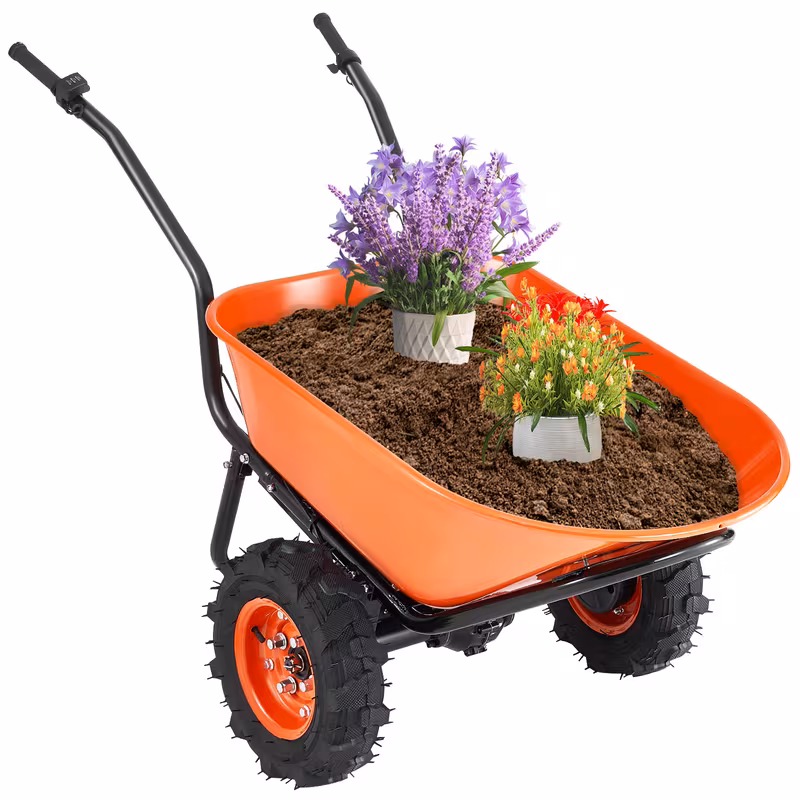 electric wheel cart 500w powered utility garden wagon dump cart 4 5 cu ft load 573 lbs capacity with metal handle 16 two wheel yard cart wagons for lawn Product details 1