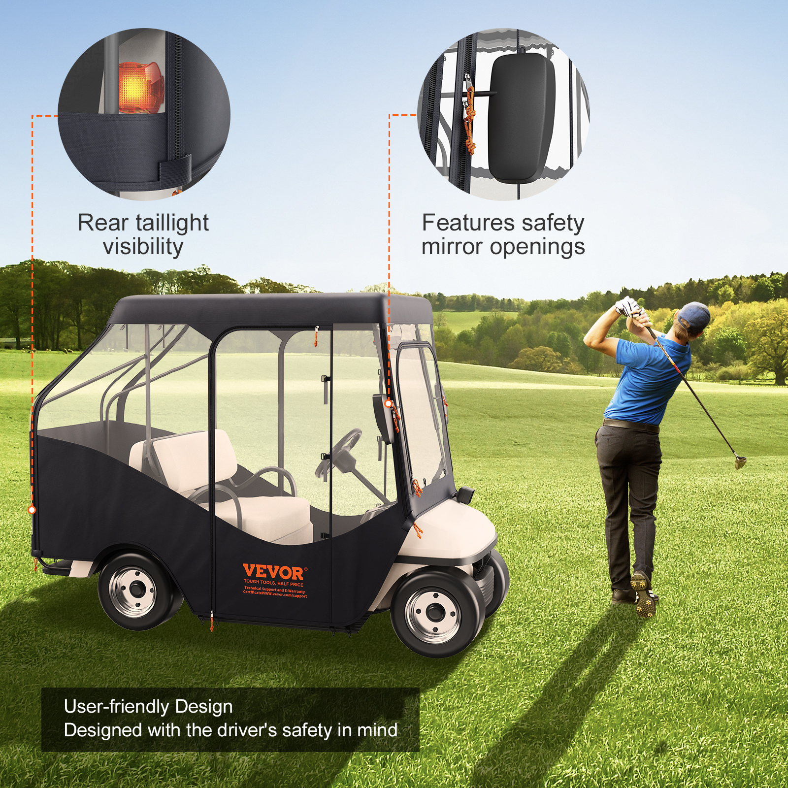 VEVOR Golf Cart Enclosure, 420D Polyester Driving Enclosure with 4-Sided Transparent Windows, 4 Passenger Club Car Covers Universal Fits for Most Brand Carts, Sunproof and Dustproof Outdoor Cart Cover