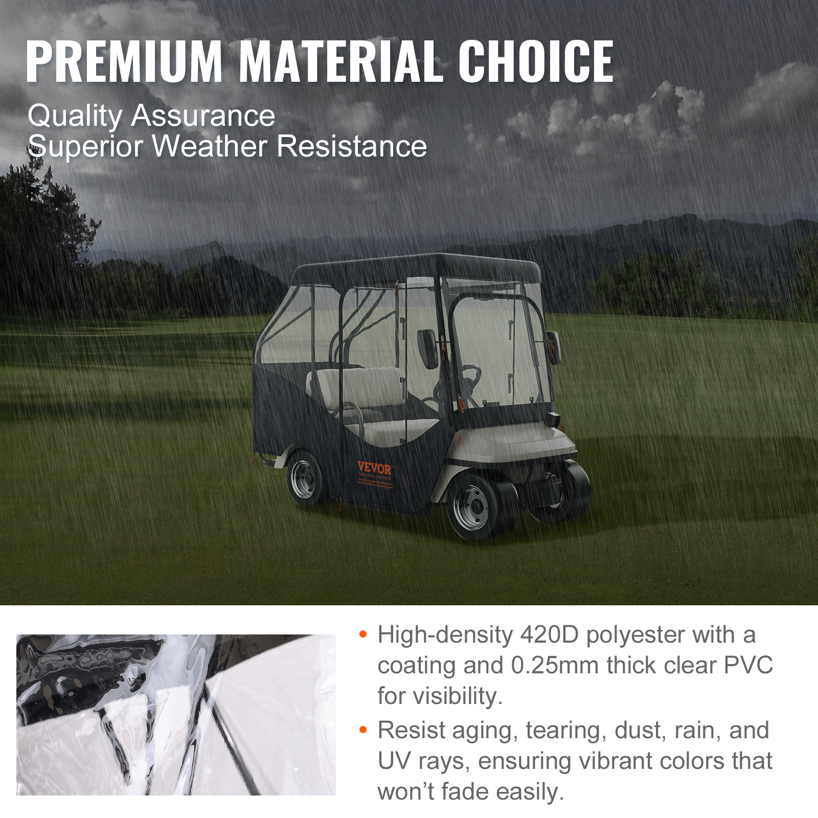 VEVOR Golf Cart Enclosure, 420D Polyester Driving Enclosure with 4-Sided Transparent Windows, 4 Passenger Club Car Covers Universal Fits for Most Brand Carts, Sunproof and Dustproof Outdoor Cart Cover