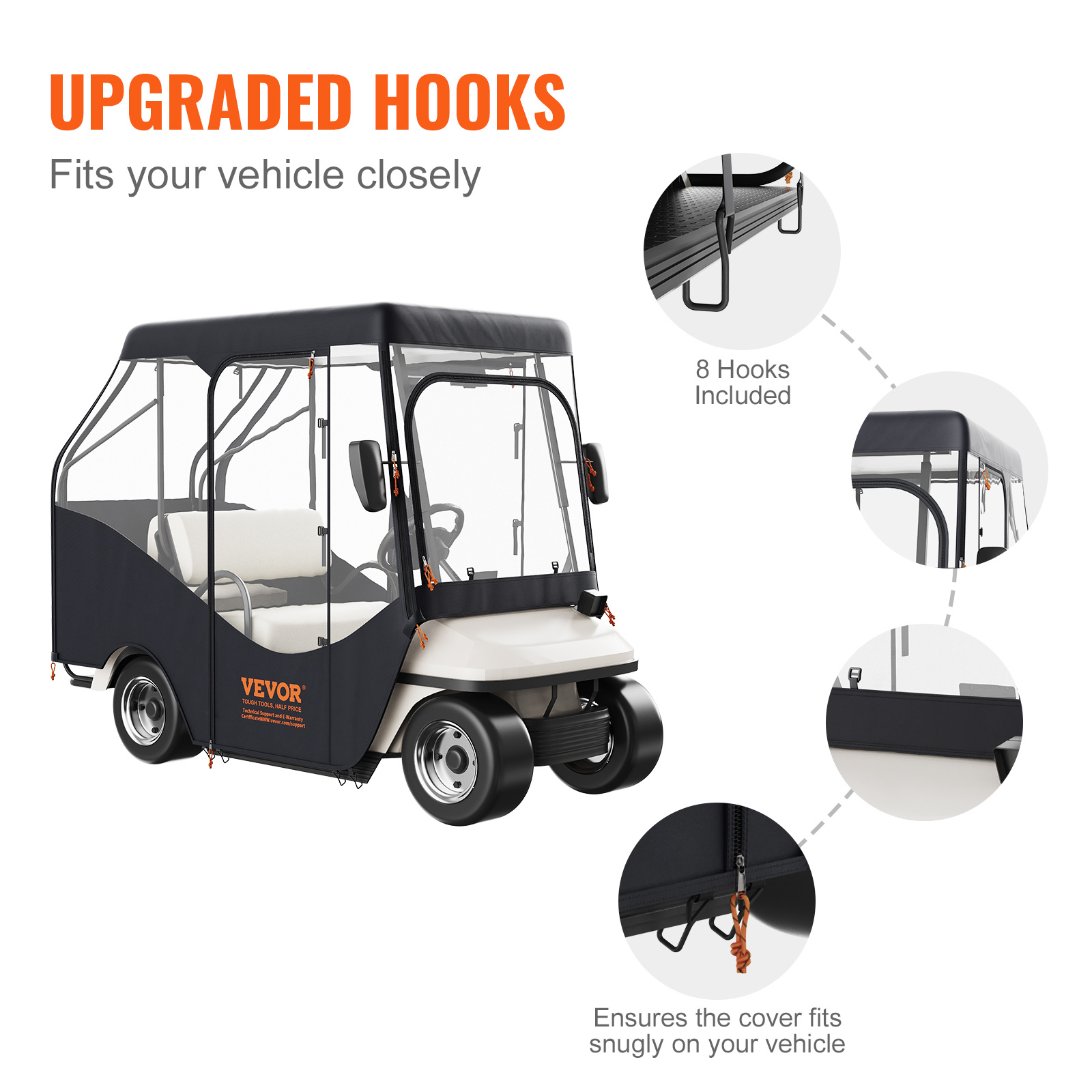 VEVOR Golf Cart Enclosure, 420D Polyester Driving Enclosure with 4-Sided Transparent Windows, 4 Passenger Club Car Covers Universal Fits for Most Brand Carts, Sunproof and Dustproof Outdoor Cart Cover