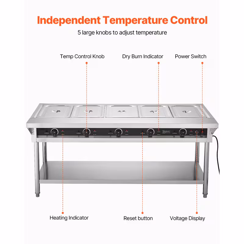 4 pan 5 pan commercial food warmer steam table with independent temperature control 110v 220v Product details 18