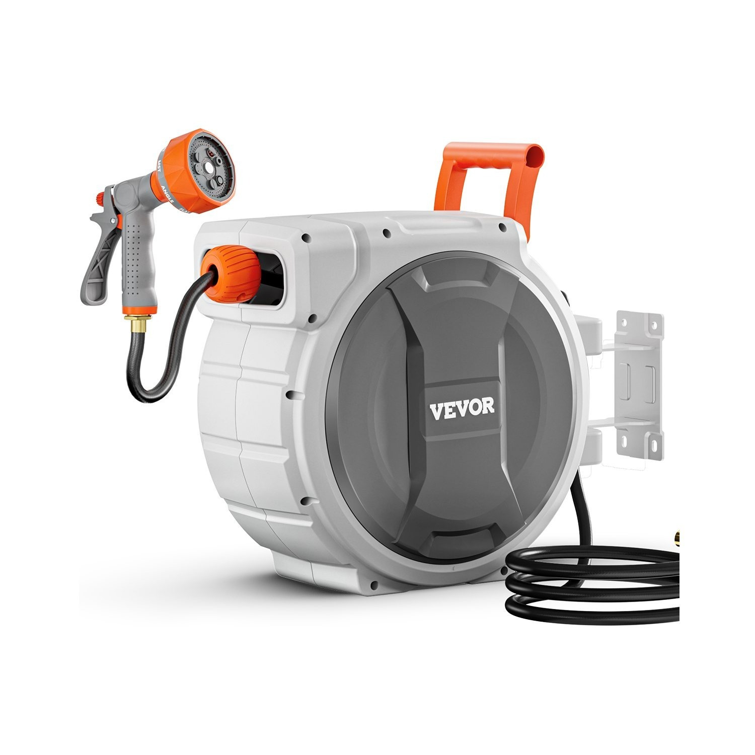 TEMU Vevor Retractable Garden Hose Reel, 1/2 Inch / 5/8 Inch X 65ft / 85ft / 100ft Wall Mounted, Heavy Duty With 9-pattern Nozzle, Adjustable Length