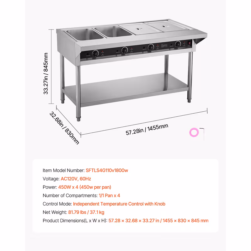 4 pan 5 pan commercial food warmer steam table with independent temperature control 110v 220v Product details 15
