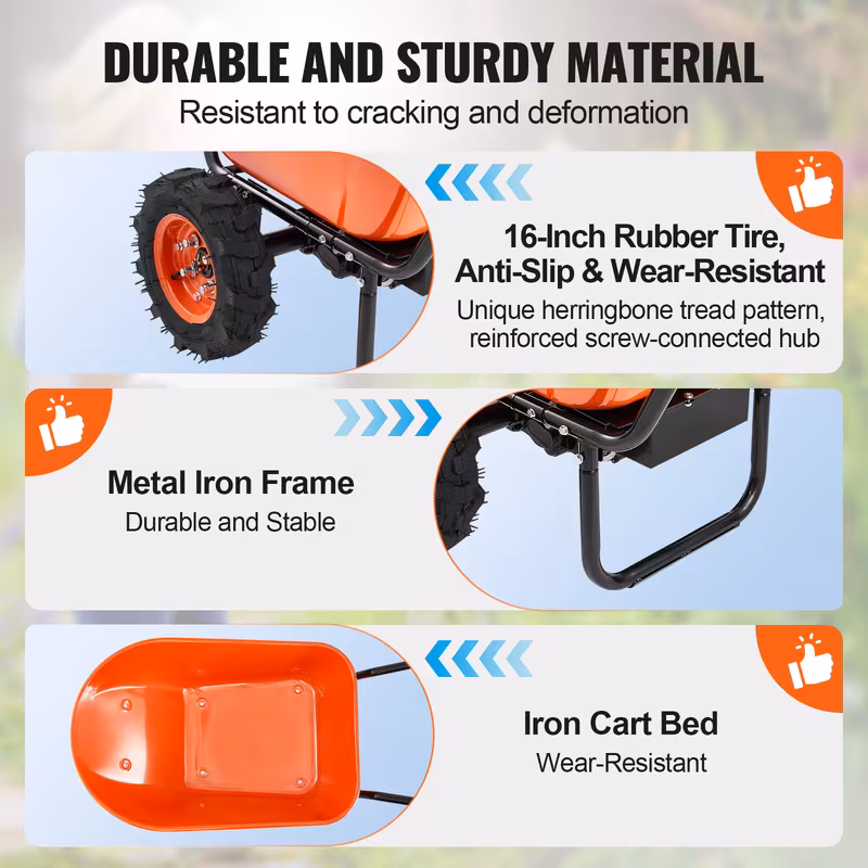 electric wheel cart 500w powered utility garden wagon dump cart 4 5 cu ft load 573 lbs capacity with metal handle 16 two wheel yard cart wagons for lawn Product details 2