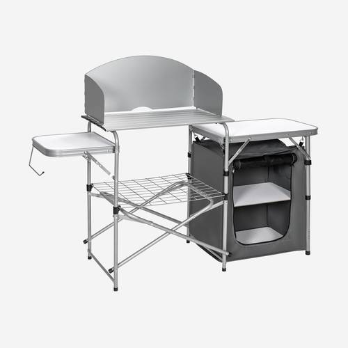 outdoor camping table with storage folding camp kitchen with windscreen storage bag carrying bag lightweight portable grill table for camping gray