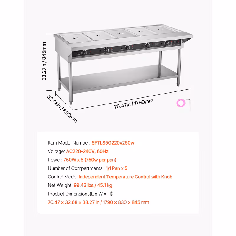 4 pan 5 pan commercial food warmer steam table with independent temperature control 110v 220v Product details 23