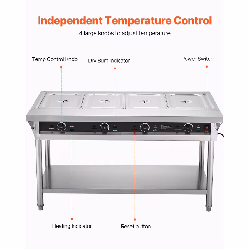 4 pan 5 pan commercial food warmer steam table with independent temperature control 110v 220v Product details 10