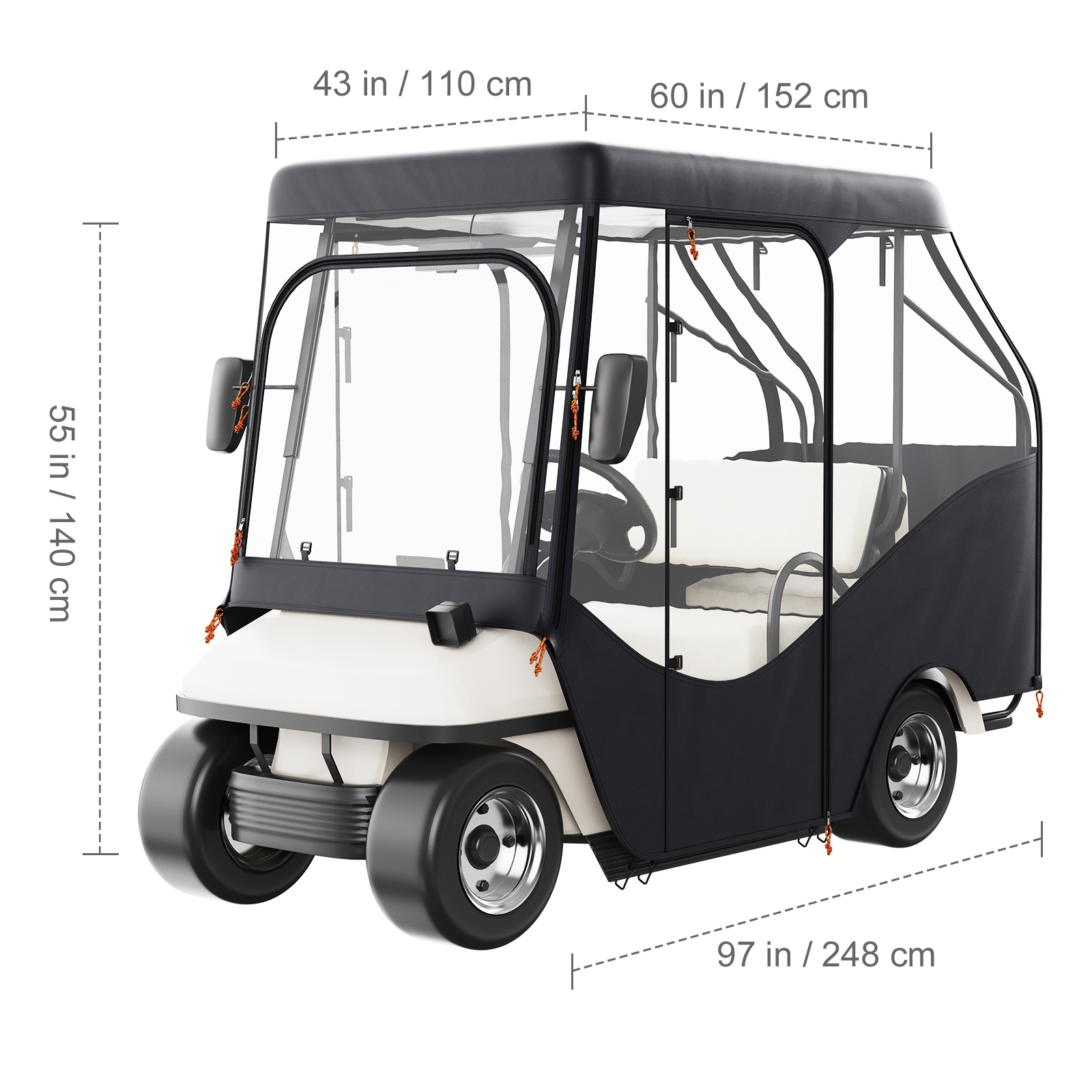 VEVOR Golf Cart Enclosure, 420D Polyester Driving Enclosure with 4-Sided Transparent Windows, 4 Passenger Club Car Covers Universal Fits for Most Brand Carts, Sunproof and Dustproof Outdoor Cart Cover