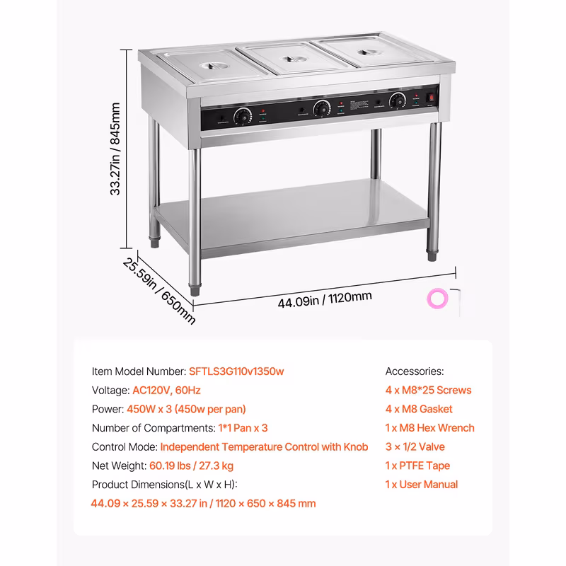 4 pan 5 pan commercial food warmer steam table with independent temperature control 110v 220v Product details 7