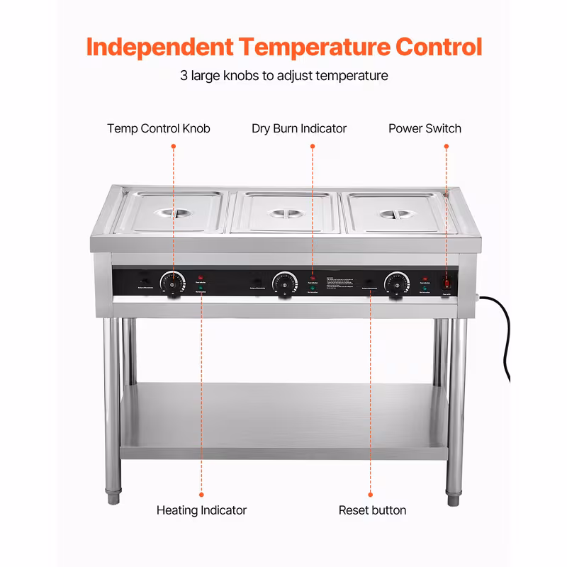 4 pan 5 pan commercial food warmer steam table with independent temperature control 110v 220v Product details 2