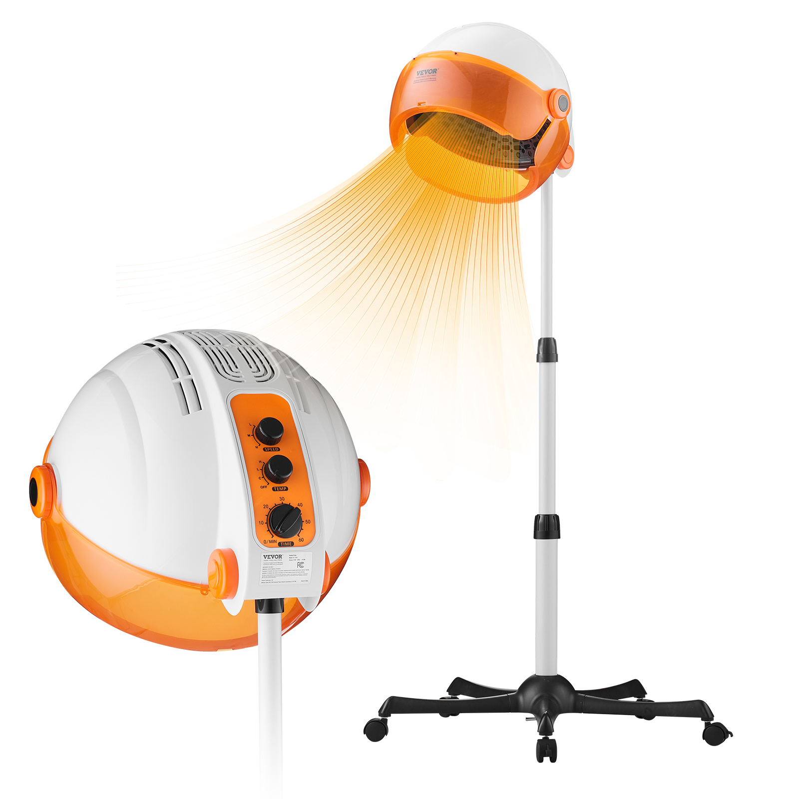 Vevor Professional Hooded Dryer, 1875w Bonnet Hair Dryer, Sit Under Hair Dryer With Timer, 3 Temp Settings & Wind Speed, Floor Standing Rolling Base With Wheels For Home Spa