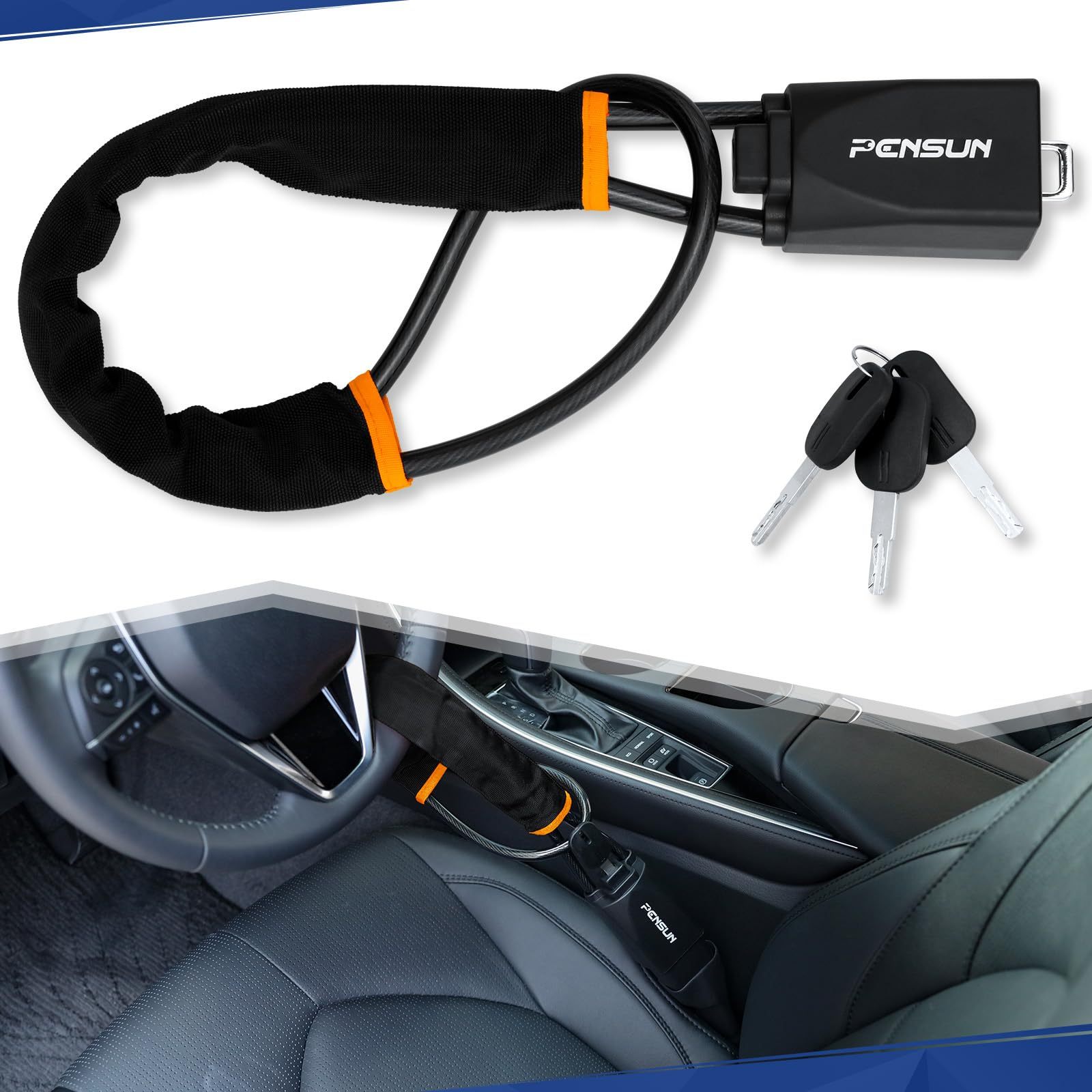 TEMU Universal Anti-theft Steering Wheel Lock With Seat Belt Cutter &ndash; Compact Car Security Device, Fits Most Vehicles, Suvs, Golf Carts &ndash; Max 17in Length &ndash; Black