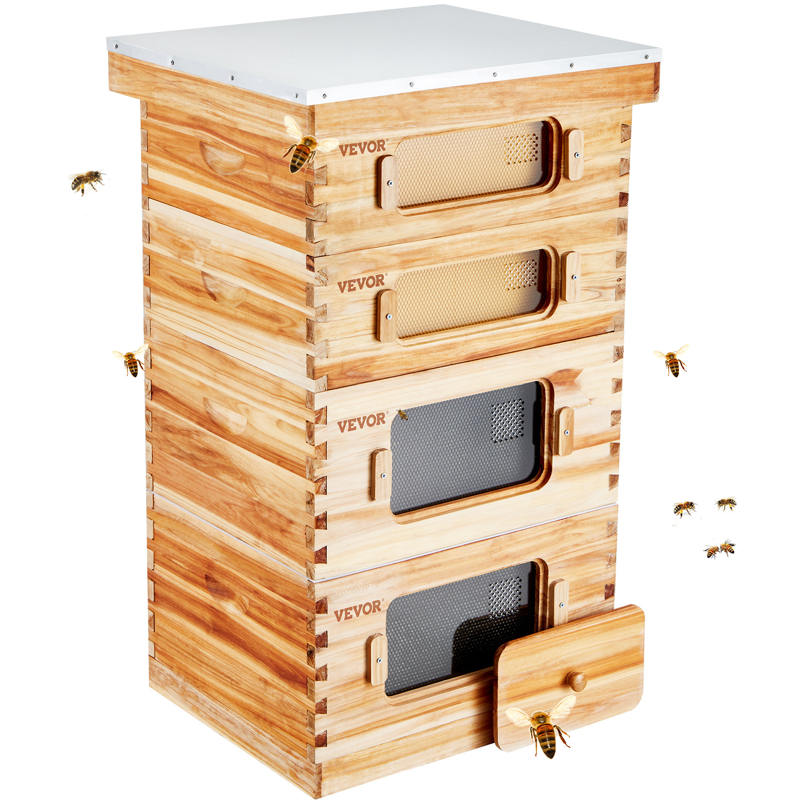 Vevor Bee Hive 30 Frame / 40 Frame Bee Hives Starter Kit, Včelí vosk potiahnutý jedľovým drevom, + 1 Medium / + 2 Medium Bee Boxes Beehive Kit, Transparent