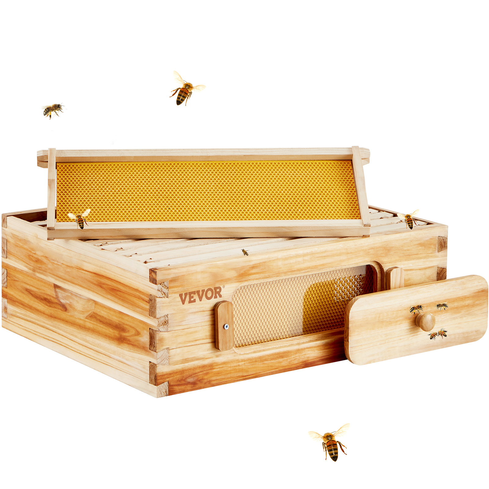 Vevor Bee Hive Medium Box Starter Kit, 100% prírodné cédrové drevo potiahnuté včelím voskom, súprava úľa s 10 rámami a základmi, priehľadný akryl