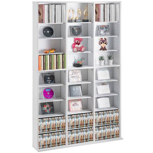 media storage cabinet adjustable 5 compartments 16 compartments 27 compartments 36 compartments protects organizes music movie video games or memorabilia collections nut brown white