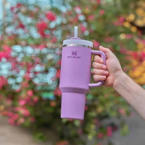 0 tumbler with handle and straw 40 oz cup holder compatible for travel insulated stainless steel cup lilac