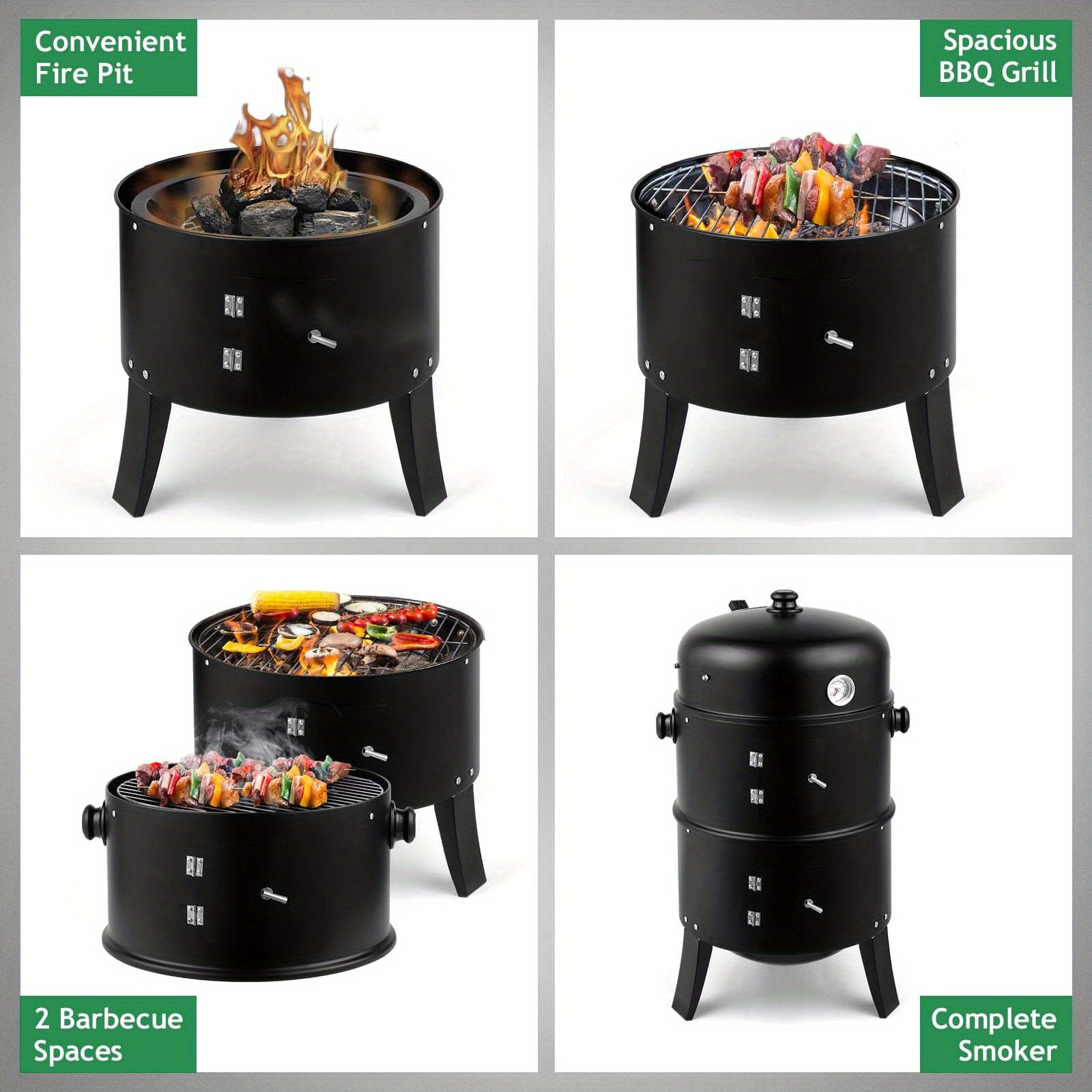 Portable Vertical Charcoal Smoker Grill 3-Tier Design with Ample Cooking Capacity Easy Temperature Control & Durable Construction Ideal for Camping & Outdoor Cooking - Black BBQ Gril