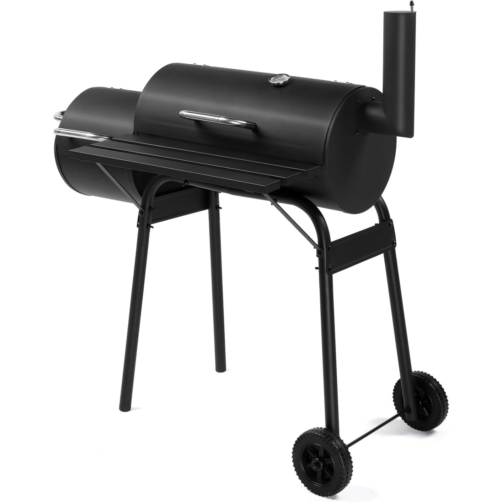 VINGLI Barrel Charcoal Grill with Offset Smoker, Large BBQ Outdoor Smoker Grill with Wheels for Party Garden Patio and Backyard Cooking
