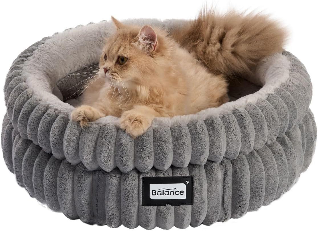 cat bed kitten bed washable round cat beds for indoor cats super soft plush   fur pet bed for puppy and kitten with anti slip bottom Product details 3