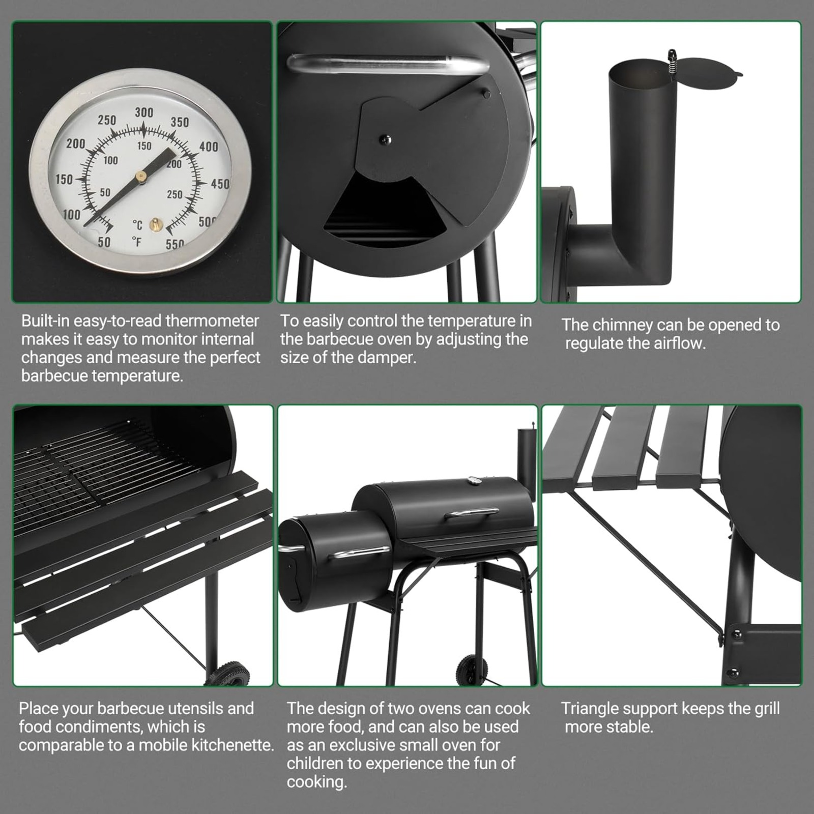 VINGLI Barrel Charcoal Grill with Offset Smoker, Large BBQ Outdoor Smoker Grill with Wheels for Party Garden Patio and Backyard Cooking