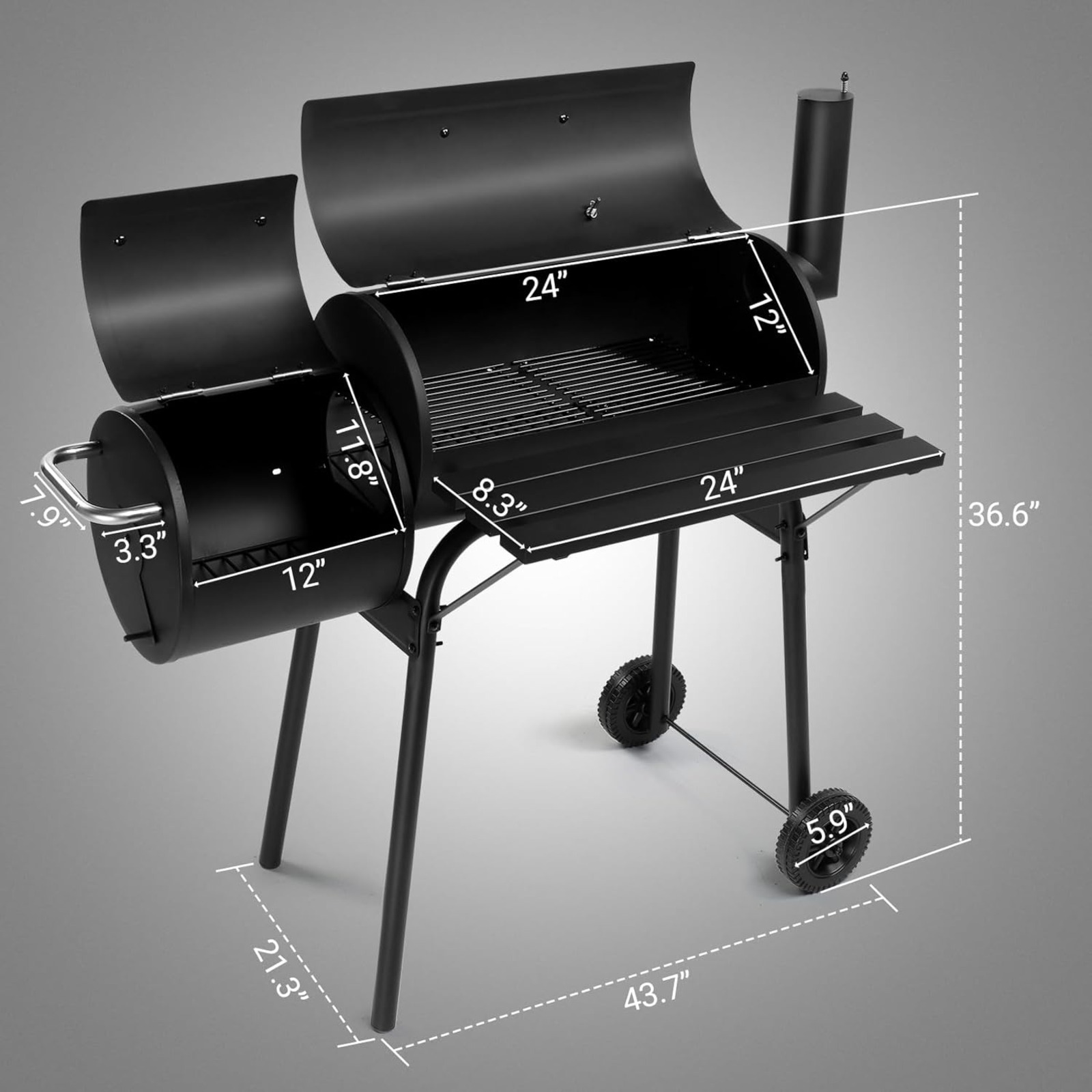 VINGLI Barrel Charcoal Grill with Offset Smoker, Large BBQ Outdoor Smoker Grill with Wheels for Party Garden Patio and Backyard Cooking