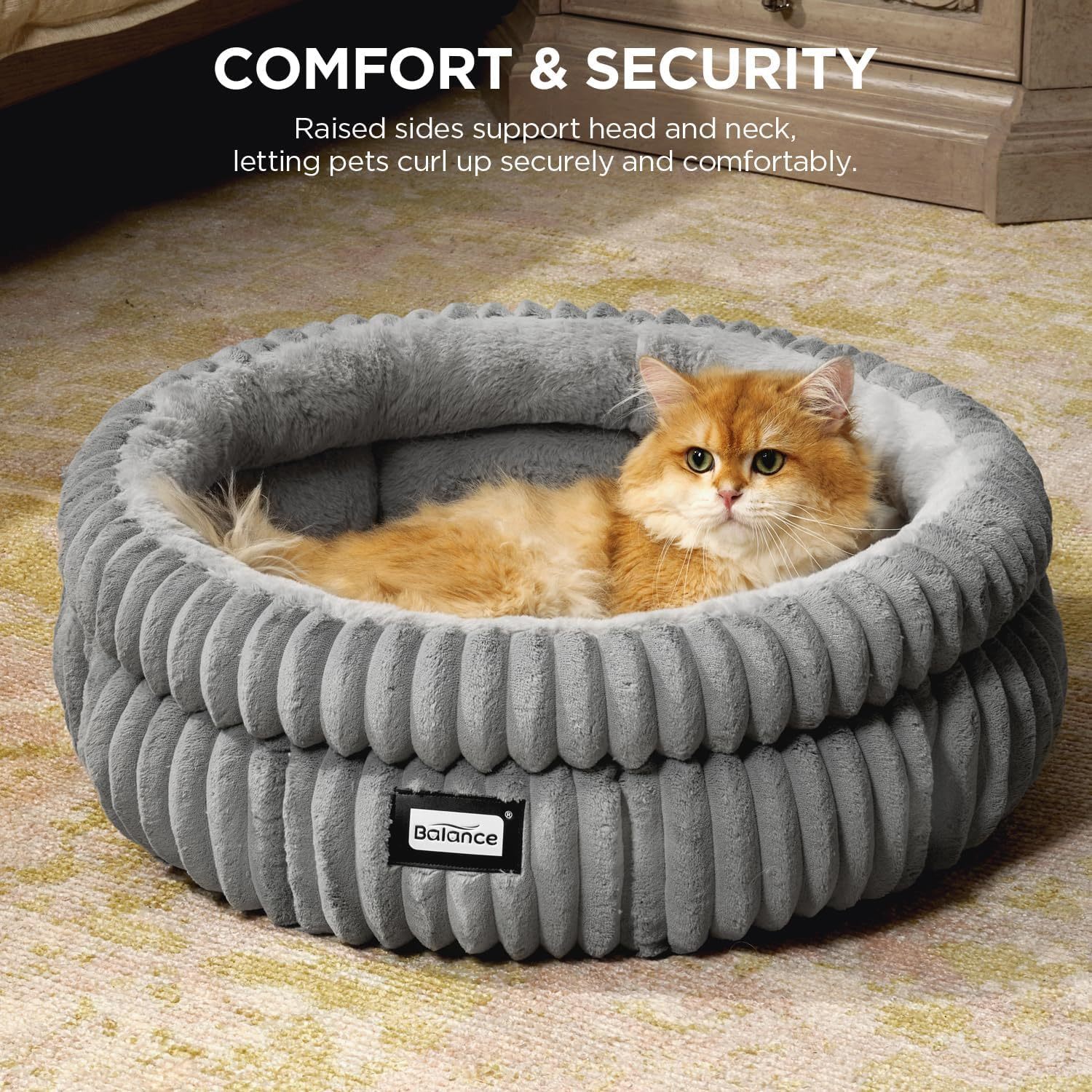 cat bed kitten bed washable round cat beds for indoor cats super soft plush   fur pet bed for puppy and kitten with anti slip bottom Product details 7
